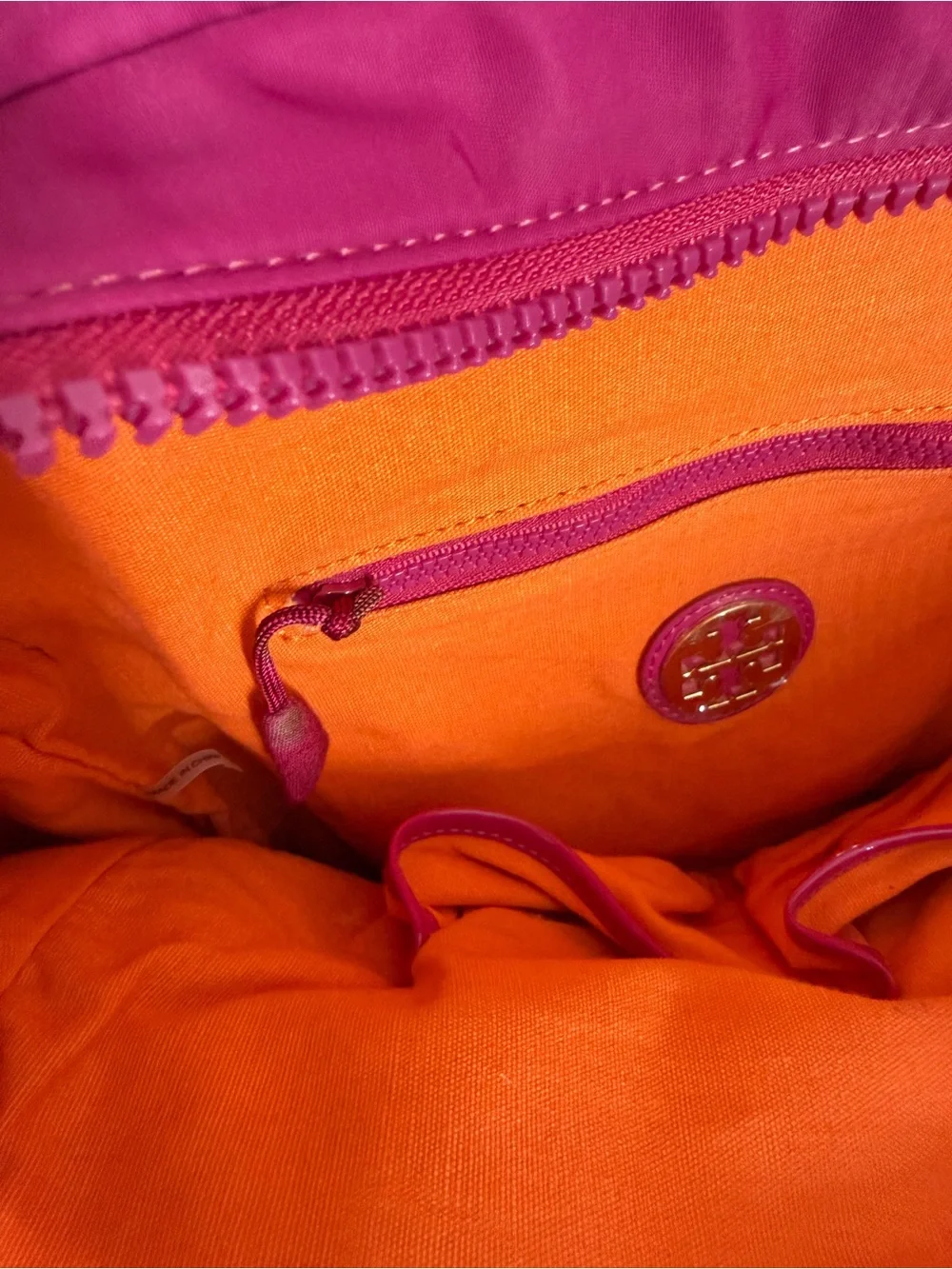 Tory Burch Womens Nylon Tote Bag Hot Pink Patent Trim Handbag Travel Work Casual